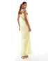 In The Style x Perrie Sian cami ruffle trim maxi dress in lemon yellow jacquard