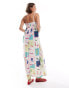 ASOS DESIGN strappy shirred bust textured maxi dress in postcard print