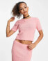 Miss Selfridge lash short sleeve crop top co-ord in pink