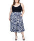 Plus Size Pleated Print Midi Skirt with Pockets