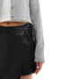 JJXX low rise wrap faux leather skirt in black