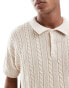 New Look short sleeve textured knit polo in off white