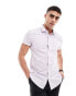 ASOS DESIGN stretch slim fit work shirt with rolled sleeves in lilac