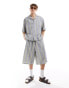 COLLUSION beach linen revere short sleeve shirt in stripe co-ord