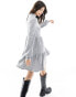 New Look long sleeve mini smock dress in grey