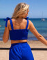 South Beach x Misha Grimes tie shoulder crop beach top co-ord in cobalt blue