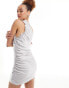 Lioness shiny one shoulder mini dress in grey