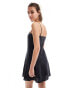 & Other Stories linen mini flippy dress with adjustable straps and panelled seams in black