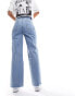 ASOS DESIGN wide leg dad jeans with rips in mid blue