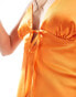 Miss Selfridge satin tie front mini slip dress in orange