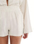 4th & Reckless Tall linen shirred waist shorts in beige