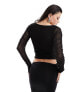 Noisy May mesh ruched sleeve top in black glitter