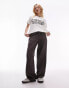 Topshop petite linen low rise draw cord waist straight leg trouser in charcoal