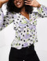 ASOS DESIGN long sleeve ruched front blouse with pleated peplum hem in floral & spot