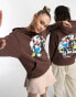 Crooked Tongues x Felix the Cat unisex oversized hoodie with front and back tie dye graphic prints in brown