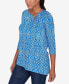 Petite Ring Neck Medallion Puff Printed Knit Top with Asymmetric Hem