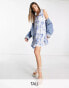 Influence Tall tie shoulder beach dress in blue and white print