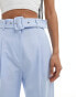 ASOS DESIGN straight leg trousers with linen with belt in light blue