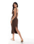 Pimkie knit rib sleeveless square neck bodycon midi dress in chocolate