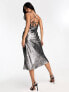 New Look foil cross back slip maxi dress in silver