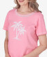 Petite Miami Beach Embroidered Palm Tree Short Sleeve Top