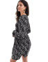 Vila wrap mini dress with tie waist in black animal print