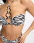 ASOS DESIGN rib ring detail halter bandeau bikini top in zebra print