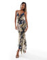 ASOS DESIGN mesh ruffle hem cami maxi dress in abstract print