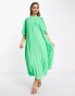 ASOS DESIGN dobby pleated midi dress with flutter sleeves and V detail in green