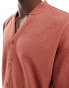 ASOS DESIGN oversized button through t-shirt with baseball neck in terracotta texture