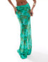 South Beach abstract print mesh maxi beach skirt in green