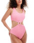 In The Style exclusive crinkle ring detail cut out swimsuit co-ord in pink