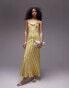 Topshop premium cami slip midi dress with beaded strap in yellow stripe print