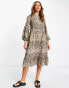 Urban Threads tiered midi smock dress in leopard print