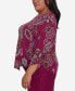 Plus Size Wine Country Women's Floral Paisley Drawstring Sleeves V-Neck Top