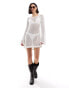 Mango crochet rose detail long sleeve mini dress in white