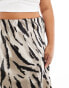 Pieces Curve satin midi skirt in light brown zebra print