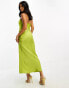 ASOS DESIGN Petite bandeau contrast fabric slip maxi dress with corset detail in olive green