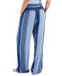 Juniors' Printed Smocked Wide-Leg Pants