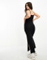 Threadbare Petite Frankie strappy cami maxi dress with side split in black