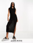 ASOS DESIGN Petite knitted relaxed midi dress in rib in black