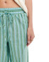 Mango straight leg stripe trousers in green and blue