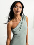 ASOS DESIGN draped one shoulder maxi dress in sage