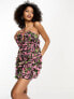 ASOS DESIGN corset plunge mini dress with corsage detail in floral print