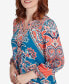 Petite Embellished Split Neck Baroque Motif Printed Hatchi Knit Top with Balloon Sleeves