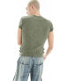 COLLUSION shrunken ribbed t-shirt in dark khaki with buckle detail