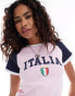 ASOS DESIGN raglan baby tee with italia football graphic in navy and pink