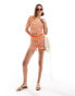 Noisy May high waisted knitted short co-ord in orange wave