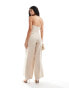 ASOS DESIGN bandeau cross over wide leg linen jumpsuit in natural