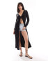 Pieces tie front maxi cardigan in black